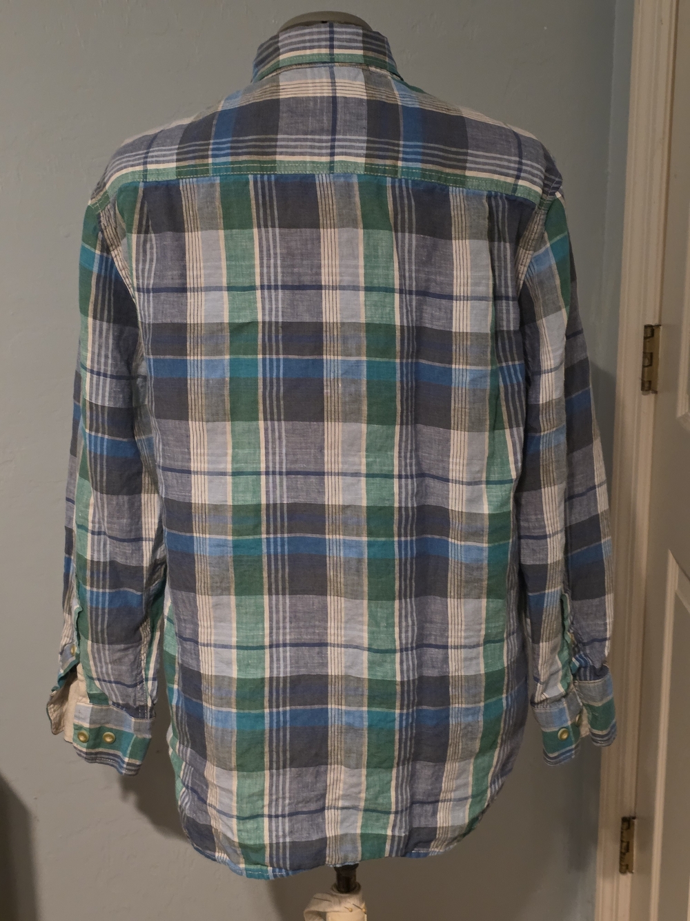 Tommy Bahama Green Blue White Plaid Linen Button-Down Shirt - Picture 4 of 6